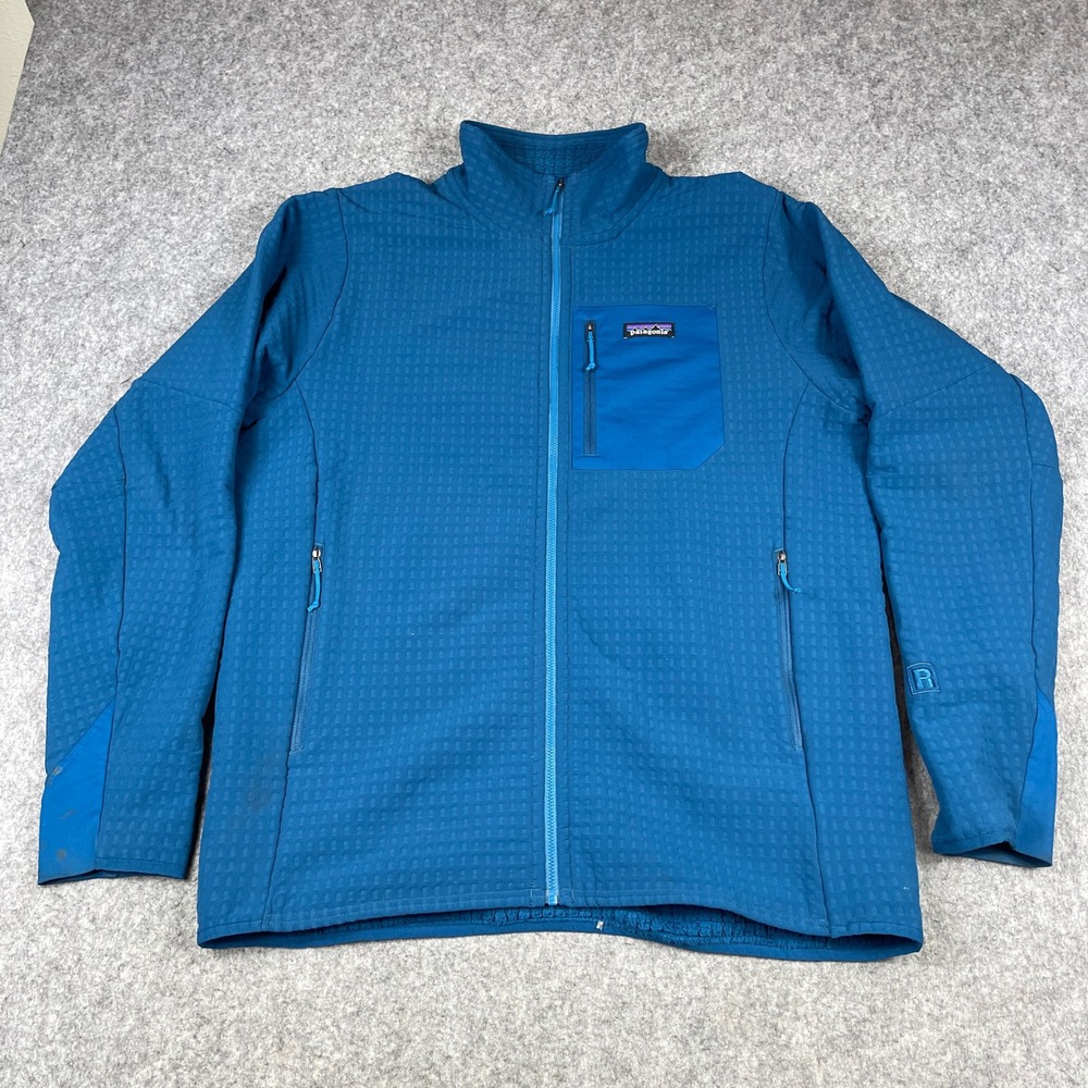 Patagonia Mens R2 TechFace Jacket Large Blue Full Zip Waffle Grid Fleece